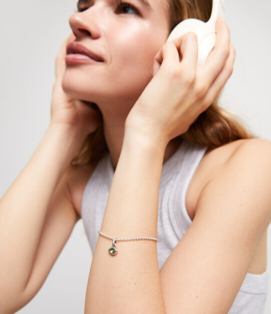 Charm with green crystal, Silver, large